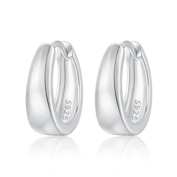 925 Sterling Silver Geometric Plain Hoop Earrings With Electroplating Design