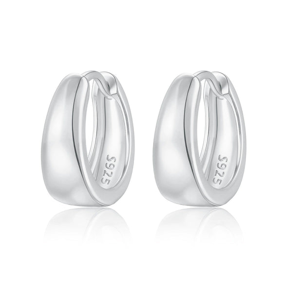 925 Sterling Silver Geometric Plain Hoop Earrings With Electroplating Design