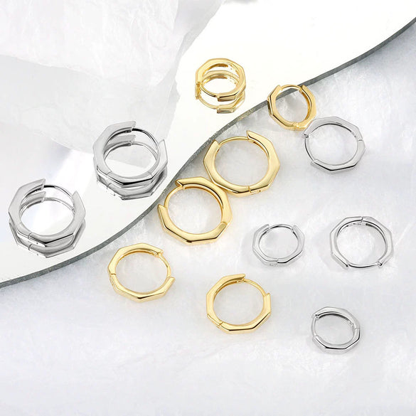925 Sterling Silver Geometric Polygon Ear Clips For Women Minimal Elegant Electroplated Ear Buckle