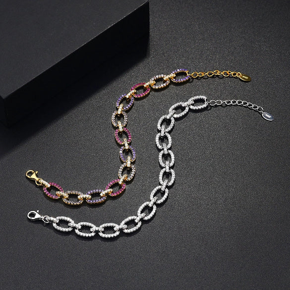 Sterling Silver Geometric Rainbow Diamond Bracelet With Retro Gold Tone Design For Women Elegant Wholesale Jewelry Gift