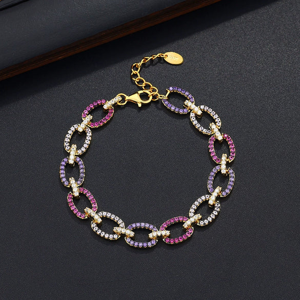 Sterling Silver Geometric Rainbow Diamond Bracelet With Retro Gold Tone Design For Women Elegant Wholesale Jewelry Gift