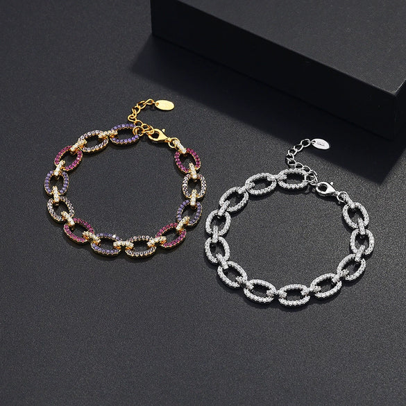 Sterling Silver Geometric Rainbow Diamond Bracelet With Retro Gold Tone Design For Women Elegant Wholesale Jewelry Gift