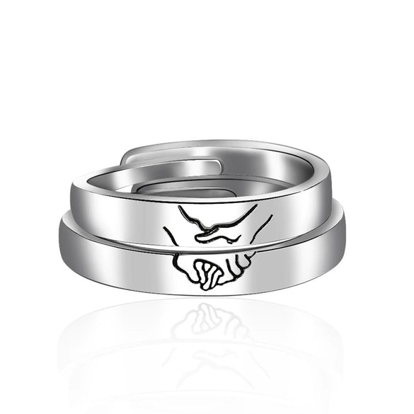 Sterling Silver Geometric Retro Adjustable Open Couple Rings Simple Plain Band Pair For Men And Women