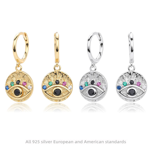 Sterling Silver Geometric Retro Colored Stone Ear Buckle Eardrop With Electroplating For Women