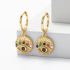 Sterling Silver Geometric Retro Colored Stone Ear Buckle Eardrop With Electroplating For Women