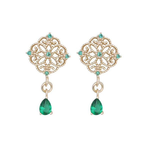 925 Sterling Silver Geometric Retro Earrings With Emerald Details And 14K Gold Electroplated Finish For Women