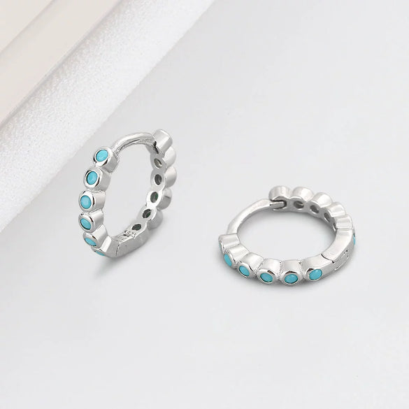 925 Sterling Silver Geometric Round Earrings With Micro Inlaid Blue Zircon Electroplated Fashion Ear Buckles