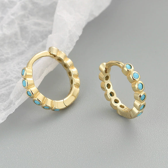 925 Sterling Silver Geometric Round Earrings With Micro Inlaid Blue Zircon Electroplated Fashion Ear Buckles