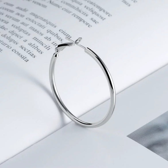 925 Sterling Silver Geometric Round Hoop Earrings Electroplated Minimalist Statement Jewelry
