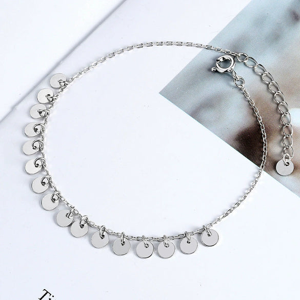 925 Sterling Silver Geometric Round Tassel Bracelet For Women Simple Fashion Electroplated Light Luxury Jewelry