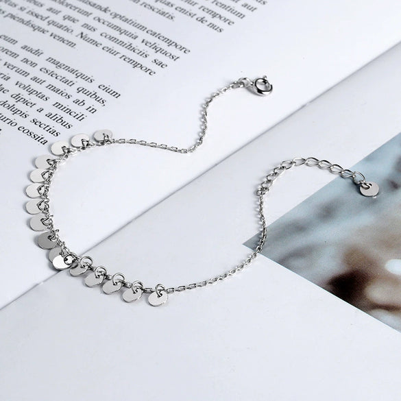 925 Sterling Silver Geometric Round Tassel Bracelet For Women Simple Fashion Electroplated Light Luxury Jewelry