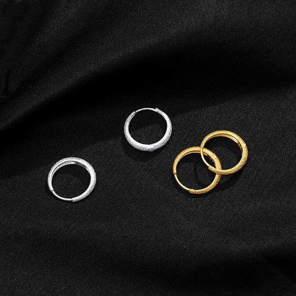 Sterling Silver Geometric Sandblasted Earrings For Women With Sparkling Electroplated Finish And Simple Stylish Design