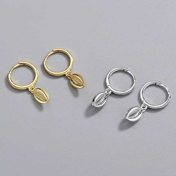 Sterling Silver Geometric Shell Earrings Minimal Versatile Elegant Fashion Earrings