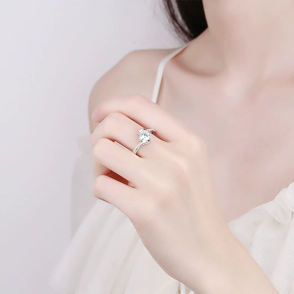 925 Sterling Silver Geometric Simulated Diamond Ring For Women Electroplated Adjustable Engagement Wedding Ring