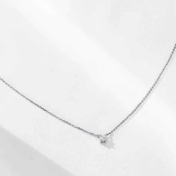 Sterling Silver Geometric Single Diamond Set Fourclaw Clavicle Chain Necklace For Women