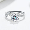 Sterling Silver Geometric Six Claw Moissanite Ring For Women Adjustable Open Band Electroplated Fashion Statement Ring