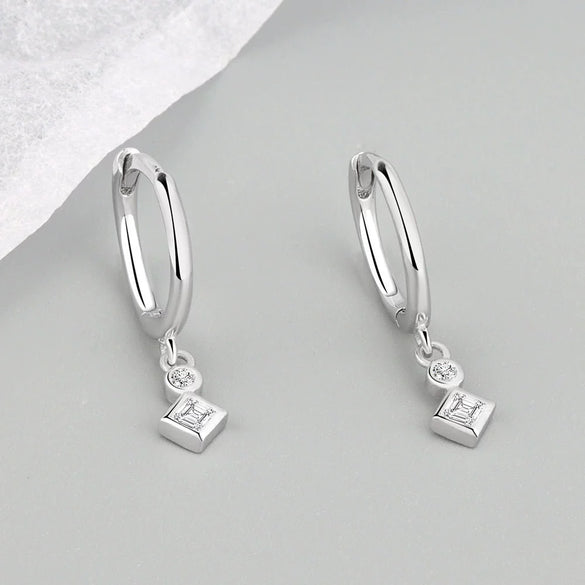 925 Sterling Silver Geometric Square Stud Earrings With Diamond Inlay Electroplated Minimalist Style