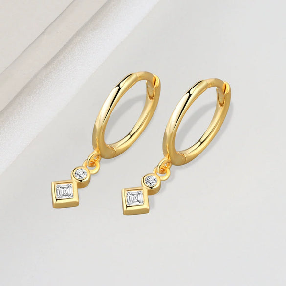 925 Sterling Silver Geometric Square Stud Earrings With Diamond Inlay Electroplated Minimalist Style
