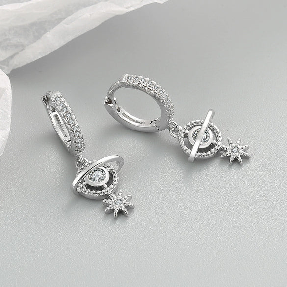 925 Sterling Silver Geometric Star Earrings For Women Romantic Fashion Electroplated Luxury Earrings