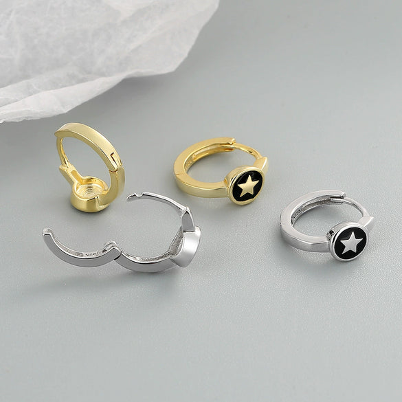 925 Sterling Silver Geometric Star Epoxy Earrings Electroplated Fashion Ear Buckle Earrings