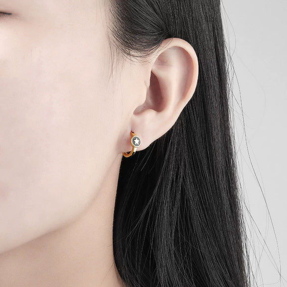 925 Sterling Silver Geometric Star Epoxy Earrings Electroplated Fashion Ear Buckle Earrings