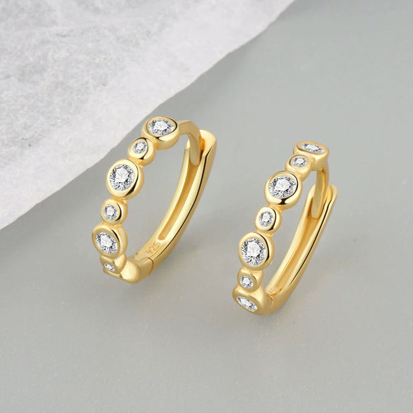 925 Sterling Silver Geometric Stone Inlay Earrings For Women Electroplated Minimalist Fresh Style Ear Buckle Jewelry