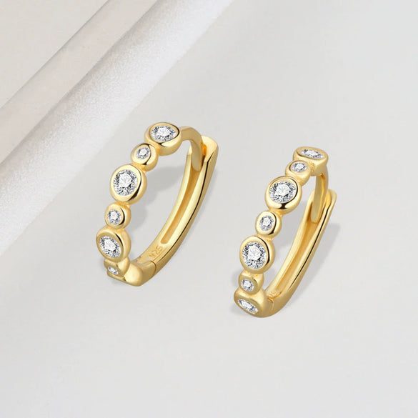 925 Sterling Silver Geometric Stone Inlay Earrings For Women Electroplated Minimalist Fresh Style Ear Buckle Jewelry