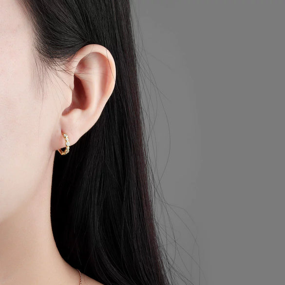 925 Sterling Silver Geometric Stone Inlay Earrings For Women Electroplated Minimalist Fresh Style Ear Buckle Jewelry