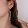 925 Sterling Silver Geometric Tassel Earrings With Jade And Zircon Retro Elegant Dangle Earrings For Women