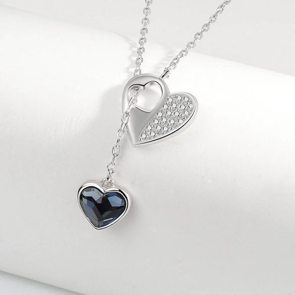 925 Sterling Silver Geometric Tassel Necklace With Crystal Heart Pendant Two Tone Electroplated Clavicle Chain For Women
