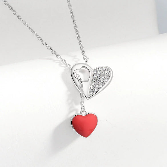 925 Sterling Silver Geometric Tassel Necklace With Crystal Heart Pendant Two Tone Electroplated Clavicle Chain For Women
