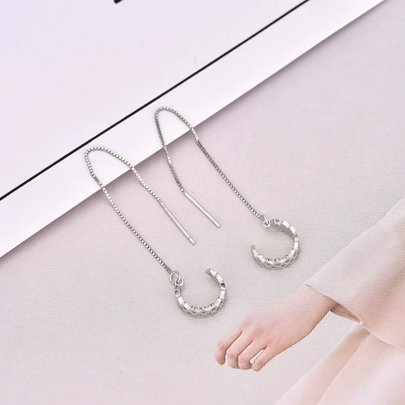 925 Sterling Silver Geometric Water Ripple Ear Line And Ear Buckle Earrings Electroplated Distinctive Minimalist Jewelry