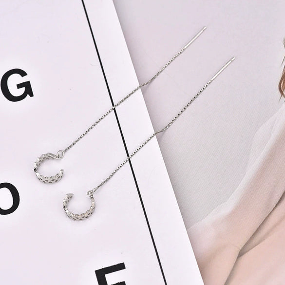 925 Sterling Silver Geometric Water Ripple Ear Line And Ear Buckle Earrings Electroplated Distinctive Minimalist Jewelry