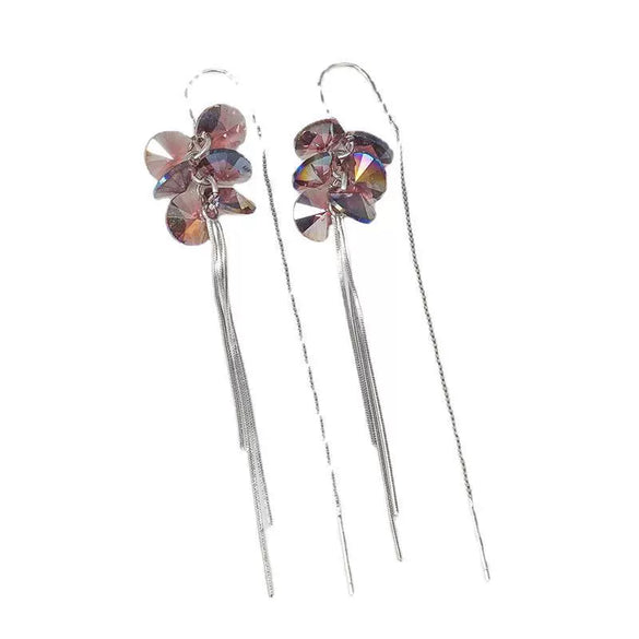 Sterling Silver Geometric Zircon Tassel Threader Earrings Simple Crystal Ear Line Dangle Earrings