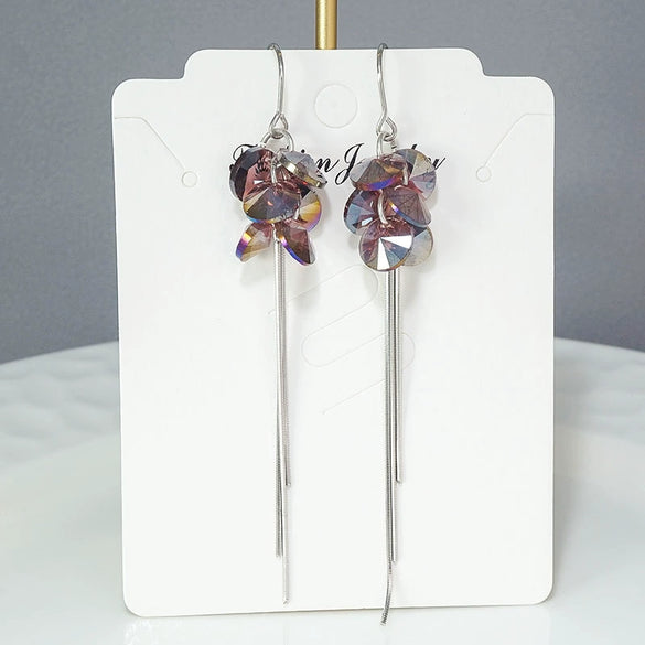 Sterling Silver Geometric Zircon Tassel Threader Earrings Simple Crystal Ear Line Dangle Earrings