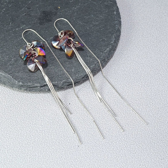 Sterling Silver Geometric Zircon Tassel Threader Earrings Simple Crystal Ear Line Dangle Earrings