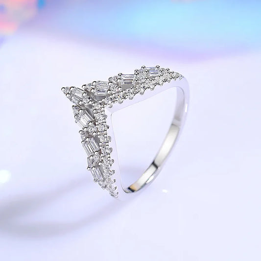 Sterling Silver Glam Lady Shiny Plating Inlay Crown Zircon Rings