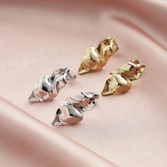 Sterling Silver Gold Inlaid Geometric Pleated Design Earrings