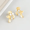 925 Sterling Silver Gold Leaf Pearl Geometric Earrings Simple Exquisite Electroplated Small Stud Earrings For Women