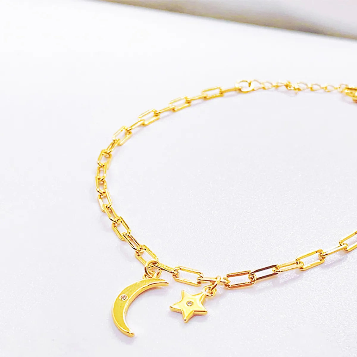 Sterling Silver Gold Plated Cute Simple Style Classic Style Star Moon Plating Inlay Zircon Bracelets