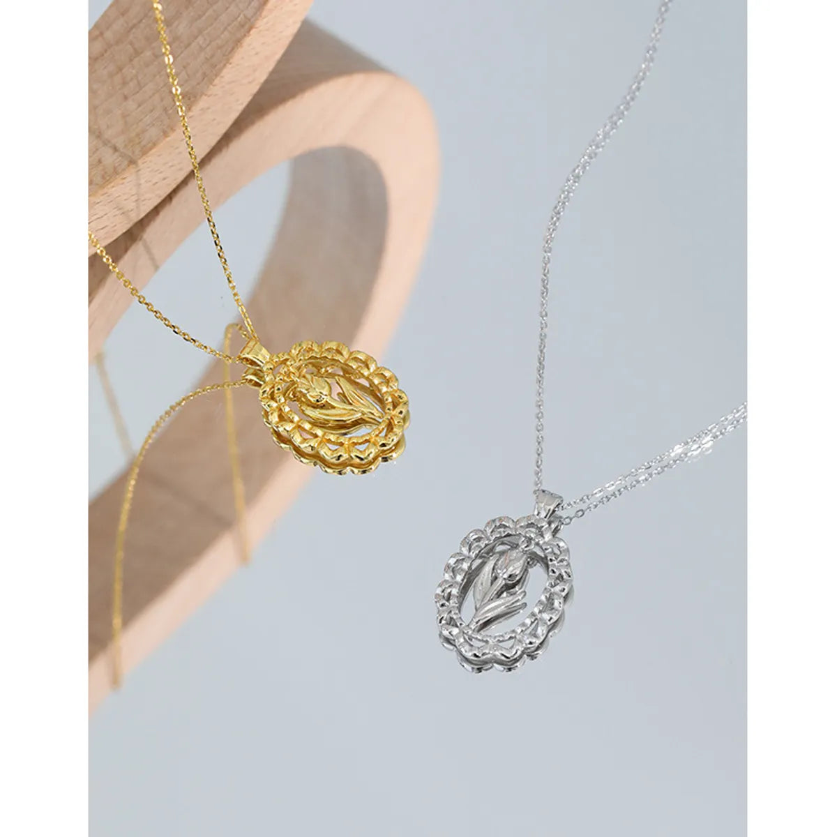 Sterling Silver Gold Plated Simple Style Classic Style Flower Plating Pendant Necklace