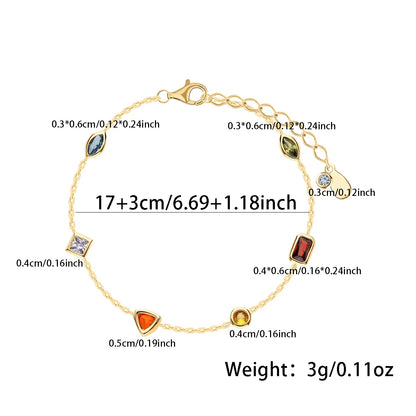 Sterling Silver Gold Plated Simple Style Classic Style Plating Inlay Geometric Glass Zircon Bracelets