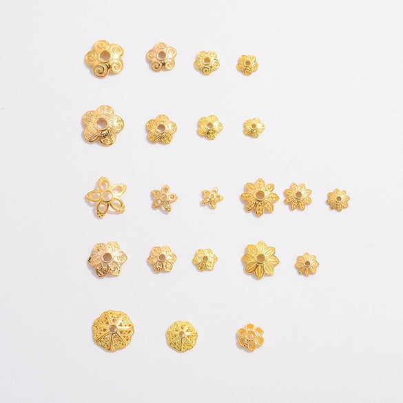 Sterling Silver Goldplated Hollow Flower Holder Petal Beaded Diy Handmade Bracelet Spacer Beads
