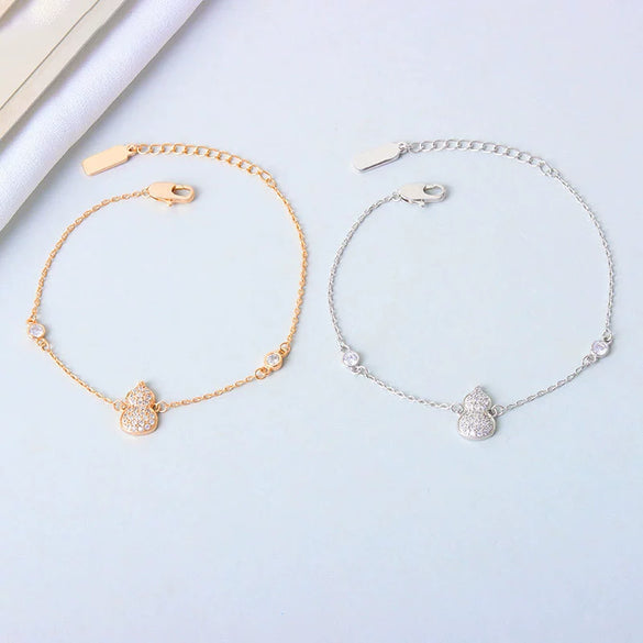 925 Sterling Silver Gourd Shaped Diamond Encrusted Women's Bracelet Electroplated Hand Jewelry