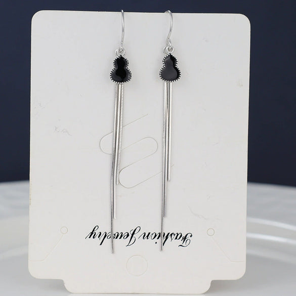 925 Sterling Silver Gourd Tassel Ear Threader Earrings Long Slim Dangle Earrings For Women