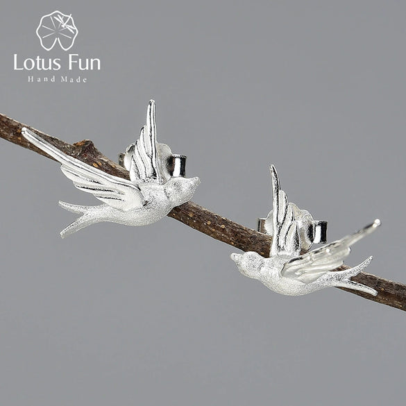 925 Sterling Silver Handmade Swallow Animal Zodiac Earrings With Pendant Electroplated