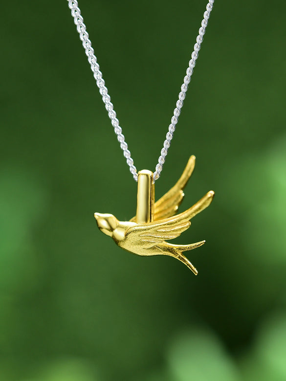 925 Sterling Silver Handmade Swallow Animal Zodiac Earrings With Pendant Electroplated