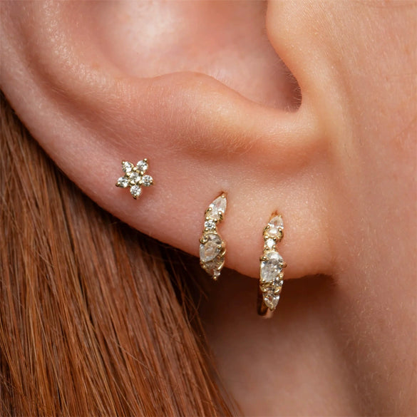 925 Sterling Silver Heart And Eightpointed Star Piercing Earrings With Geometric Elements And Zirconia Inlay