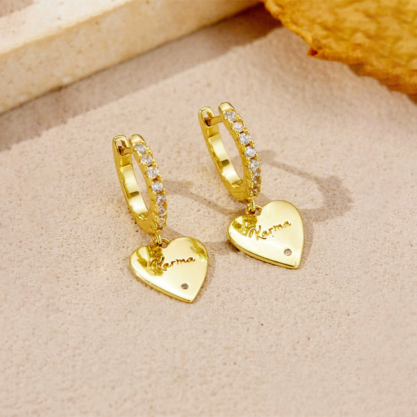 925 Sterling Silver Heart Geometric Pattern Pendant Earrings With Zircon Inlay Fashion Trendy Versatile Classic Hoop Earrings For Women With Platinum Or 18K Gold Electroplating