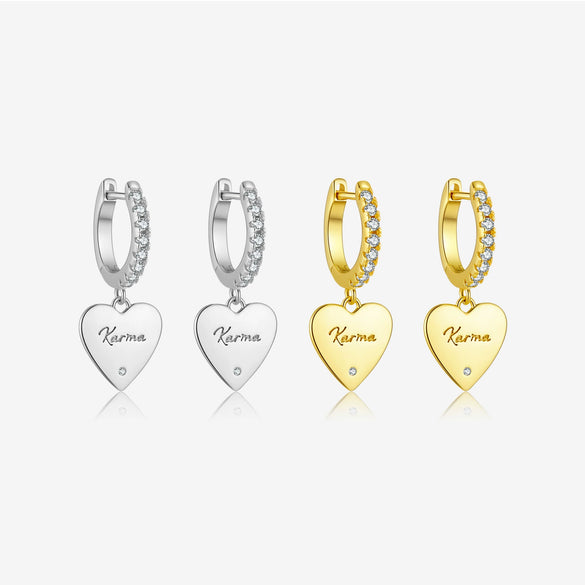 925 Sterling Silver Heart Geometric Pattern Pendant Earrings With Zircon Inlay Fashion Trendy Versatile Classic Hoop Earrings For Women With Platinum Or 18K Gold Electroplating